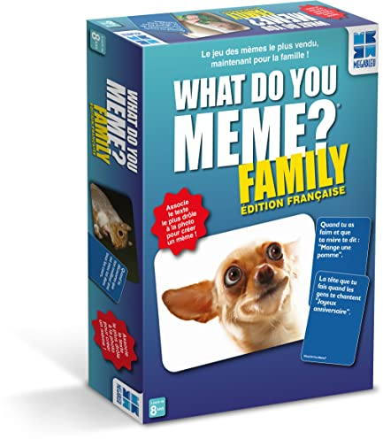 Megableu - What DO You Meme? Familienausgabe – Gesellschaftsspiel für die Familie ab 8 Jahren – Kombinieren Sie Texte und Bilder, um lustige Themen zu erstellen – 365 Karten – 3 Spieler und mehr
