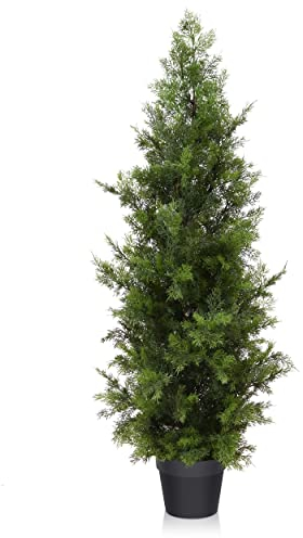 Fopamtri Künstliche Pflanzen Zeder Fake Plant 120cm/4Ft Künstliche Pflanzen Kunstpflanzen Groß im Topf Plastik Pflanze Künstliche Koniferen UV Geschützt Outdoor Garten Flur Balkon (1 Stück)