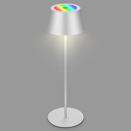 BRILONER - LED Tischlampe kabellos mit Touch, dimmbar in Stufen, höhenverstellbar, Nachttischlampe, Leselampe, LED Lampe, Campinglampe, Tischleuchte, Akkulampe, Outdoor Lampe, 38x12 cm, Chrom-Matt