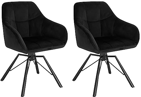 WOLTU Chaise Pivotante à 360°, Lot de 2, Chaise Salle à Manger Scandinave, en Velours, Assise Rembourrée, Pieds en Métal, Noir, BH365sz-2