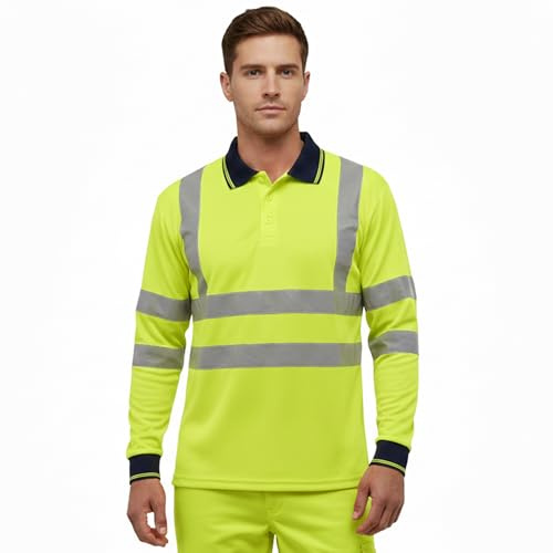 DURUS WORKWEAR High Visibility Long Sleeve Reflective T-Shirt Plain & Two-Tone Polo Work Top