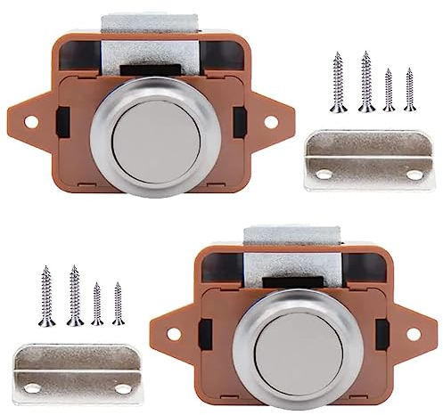2 Pezzi Serratura a Pulsante per Porta, Pulsante Per Serratura Armadio, Push Lock, Chiusura a Pulsante, Serratura a Pulsante, per Cassetti, Camper, Yacht, Ante di Armadi (Marrone)