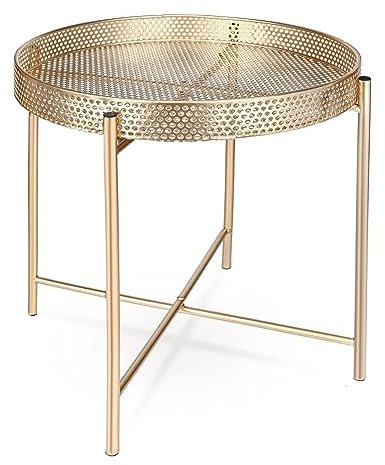 AAMEN Gold Accent Metal End Table, Metal Tray Table with Removable Tray, Anti-Rust Nightstand for Bedroom Balcony Patio Living Room