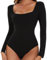 SHAPERIN Women's Bodysuit Square Neck Long Sleeve Body Suit Top Tanga Leotard Jumpsuit Tops Elegant Bodysuits Going Out Black M