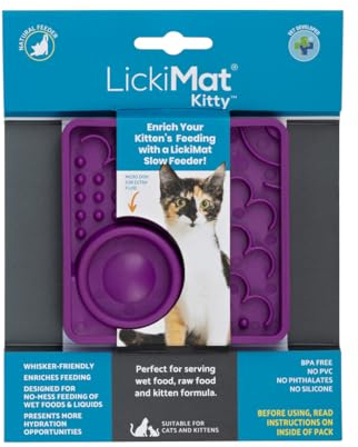 LickiMat Tapete de comida para gatos - Alimentador lento para gatos con micro plato para mayor hidratación - Perfecto para alimentos, golosinas, yogur y alivio de la ansiedad para gatos - Alternativa
