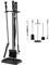 GiantexUK 5-Piece Fireplace Companion Set, Wrought Iron Fire Place Tools Set with Stand, Tong, Shovel, Brush & Poker, Fireside Wood Burner Stove Accessories (Black, 4 Hooks, Rectangular Base)