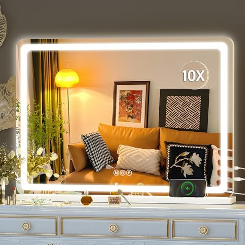 Hasipu Kosmetikspiegel mit Licht, 70 x 50cm LED Schminkspiegel, Beleuchteter Schminkspiegel mit dimmbaren 3 Modi, Touchscreen Steuerung Kosmetikspiegel Rund Weiß
