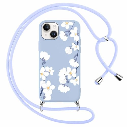Foonary Cover con Cordino per Apple iPhone 15 Plus 6,7, Custodia con Laccio Collana Tracolla Aesthetic Disegni Morbido Antiurto TPU Necklace Regolabile Protettiva Corda Case per iPhone 15Plus, Fiori 6