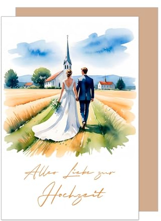 Edition Seidel Premium Glückwunschkarte zur Hochzeit mit Umschlag aus Kraftpapier. Hochzeitskarte Grußkarte Vermählung Just Married Wedding Brautpaar Braut Bräutigam (H480 SW024)