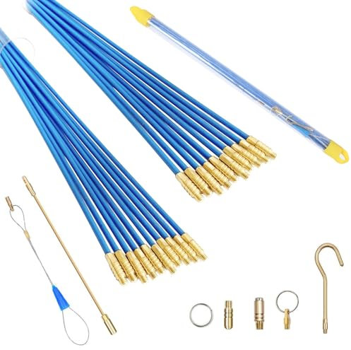 20 Varillas De Acceso Para Cables, Barra De Acoplamiento De Electricista, Kit De Entrada De Cable De Fibra De Vidrio, Espiral RetráCtil Con Muelle GuíA, Ayuda Para Tirar De Cables (33 cm)