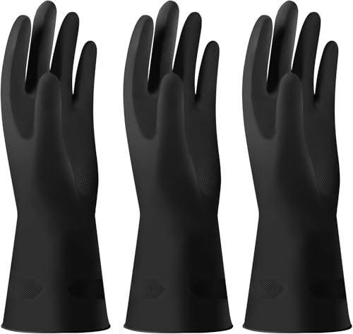 Alimat PluS Latex Gloves 3 Pack, Reusable Black Cleaning Gloves for Laundry, Gardenin(XLarge)