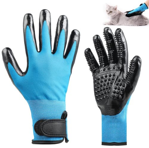 Lauviomify Katzen Fellpflegehandschuh - Katzenhandschuh für Fellwechsel - mit weichen Noppen - Effektive Katzenpflege-für Kurz - & Langhaar-Nass- & Trockenfell,Blau,1Paar