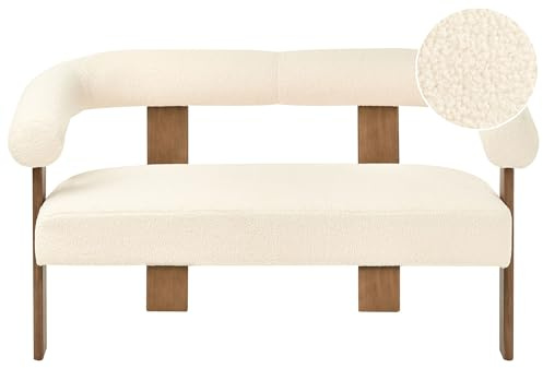 Beliani 2-Sitzer Sofa im Retro Stil mit Bouclé-Polsterung auf Holzbeinen cremeweiß und Dunkelbraun Ilbro