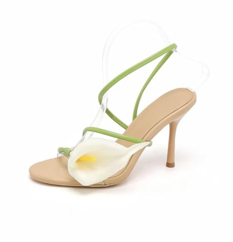 Yimuzche Flower High Heels for Women Calla Lily Open Toe Floral Stilettos Heels Sexy Strappy Wedding Birthday Dressy Heeled Sandals