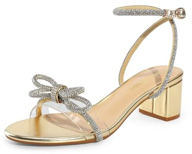 DREAM PAIRS Sandalias tacón pedrería | Sandalias de tacón elegante con tira y hebilla; ideales para novias, bodas y fiestas.