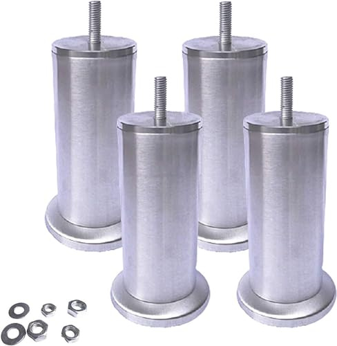LwsCUiH Möbelfüße 4 Stück Möbelfüße aus Metall, gebürsteter Edelstahl, Schrank, Couchtisch, TV-Schrank, Kommodenfüße, M8-Gewinde, Silber mit Mutter(17.5cm/6.9in)