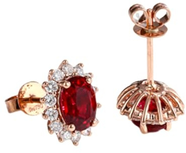 Beydodo Ohrringe 585 Rotgold Damen, Ohrstecker Blume mit 2ct Rubin und Diamant Hochzeit Ohrringe Allergiefrei für Frauen