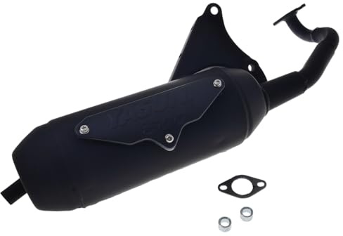 Auspuff YASUNI Eco Minarelli liegend kompatibel mit YAMAHA Aerox 50cc, Jog | Roller-Auspuff; kompatibel mit YAMAHA Axis, Breeze, R, RR, Neos, Why, Zest, Vino, Classic; schwarz lackiert, APO-2 Stahl