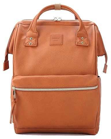 Kah&Kee Leather Laptop Rucksack Backpack for Women, 15-inch Laptop Bag, Versatile Nappy Bag for Teachers, Working Parents, School, College, and Travel(Camel,Medium)