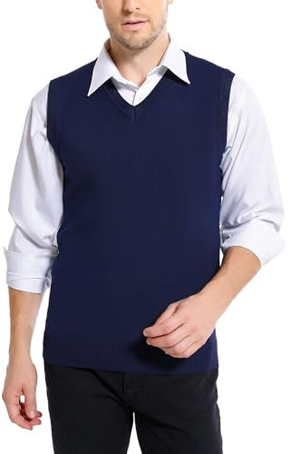 iClosam Herren Pullunder V-Ausschnitt Comfort Fit Baumwoll Strickweste,Blau,M