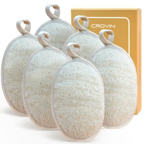 Crovin Luffa-Pads – Peeling-Luffa-Körperschrubber 100% natürlicher Badeschwamm für Männer und Frauen – 6 Stück, Luffa-Paket, perfekt für Bad und Dusche
