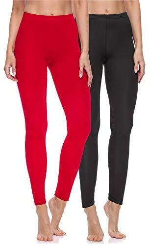 Merry Style 2er Pack Leggings Damen Baumwolle für das ganze Jahr Bequeme Leggings Blickdicht Damen Ideal für Yoga Sport Gym und Freizeit MS10-198 MS10-198 (Schwarz/Rot, S)