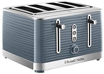 Russell Hobbs Inspire 4 Slice Toaster (Extra wide slots, High lift feature, 6 Browning levels, Frozen/Cancel/Reheat function with Blue LED illumination, 1800W, Grey textured high gloss) 24383