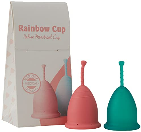 Rainbowcup Cup - Kit 2 Coppetta Mestruale In Silicone Medicale, Coppette Mestruali Mordbida con Colore Variabile, Taglia 1, Made In Italy, 2 Unità