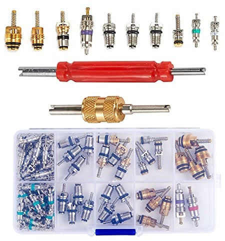 ThreeH R134A A/C Auto Auto Klimaanlage Ventil Kernsatz mit 2-Wege-Entferner-Toolkits zur Reparatur der Klimaanlage des Autos(103 Pack)