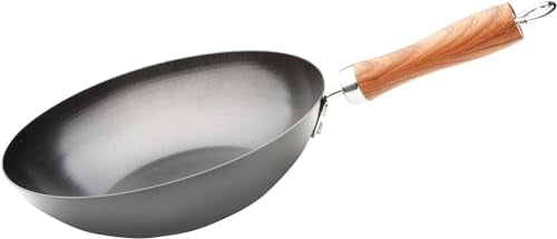 WECOOK! Carbono Wok à Induction 32cm, Antiadhésif Titane QUANTANIUM Écologique à 3 Couches sans PFOA, Acier au Carbone, Poignée Imitation Bois, Vitrocéramique, Gaz, Lave-Vaisselle