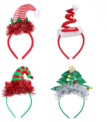 FRCOLOR Weihnachten haarreif Weihnachtsstirnbänder Party Hut Stirnband Weihnachtsbaum Weihnachtskopfbedeckung Santa Hat Kostüm Stirnband für erwachsene Kinder,4 Stück