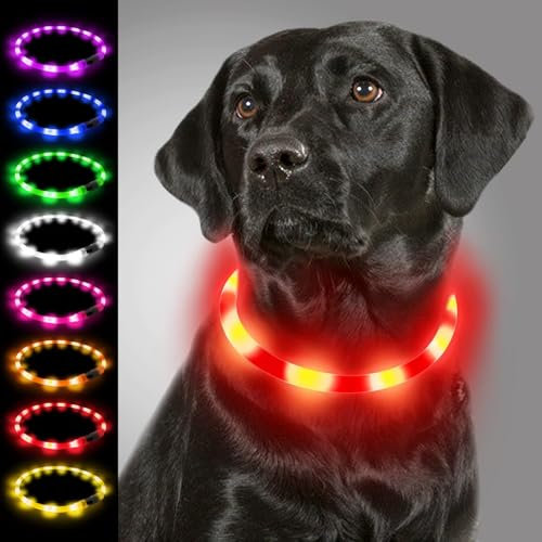 Joytale Leuchthalsband Hund USB Aufladbar Hundehalsband Leuchtend für Große Mittel Kleine Hunde und Welpe, Led Halsband mit 3 Modi für Sicherheit, Rot