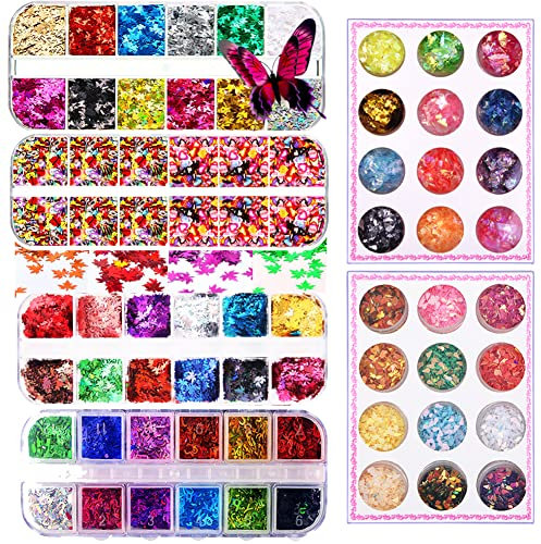 84 Pack Epoxidharz Zubehör Dekoration Kunstharz Set mit Schmetterling Glitzer Pailletten, weichen Keramikbögen, Laser-Pailletten für Harzguss-Silikonformen, Schmuckherstellung, Nagelkunst, Schleim