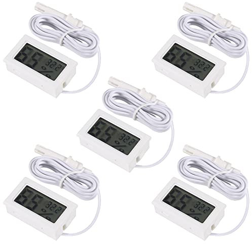 AITRIP 5PCS Digital Thermometer Hygrometer Mini Probe Thermometers Temperature Humidity Gauge Meter for Reptile Incubator Poultry Office Living Room White