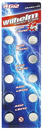 10 X Wilhelm AG12 LR43 - L 1142-186 - V12GA Qualitätsbatterien 1,5 V Alkaline
