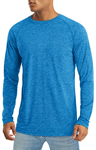MAGCOMSEN Funktionsshirt Herren Langarm UV Schutz Outdoorshirt Lässig Gym Shirt Leicht Schnelltrocknend Meerblau L