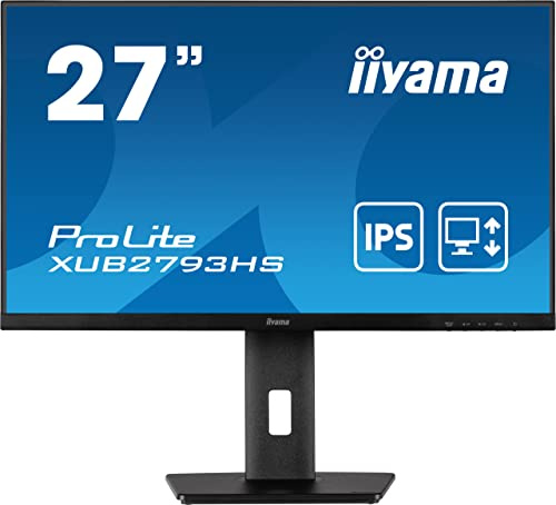 iiyama XUB2793HS-B5 27 Inch IPS LCD with Slim Bezel, 4ms, Full HD 1920x1080,1x HDMI,1 x DisplayPort, 2 x 2W Speakers, HA Stand