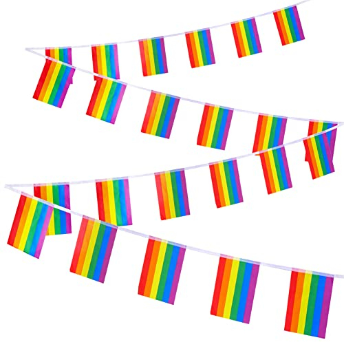 9,8 m Regenbogen-Schnur, Wimpelkette, Banner, Gay-Pride, Banner, Regenbogen, LGBT-Pride-Wimpelkette, Wimpelflaggen für LGBT-Stolz-Paraden, Festival, Party-Dekoration, Karneval, Veranstaltungen