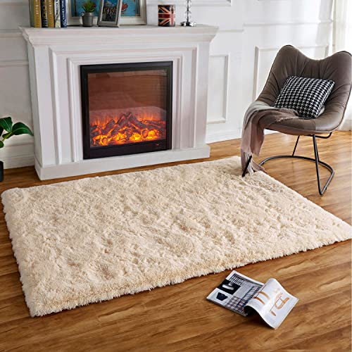 HARESLE Flauschige Teppiche,Weiche Hochflorteppiche,rutschfeste Beige Teppiche für Wohnzimmer,Wohnzimmer,Kinderzimmer Teppich (Beige/60×120 cm)