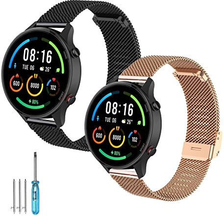 SenMore 2 Piezas Metallo Cinturino Compatibile con Xiaomi Mi Watch, 22mm Regolabile Braccialetto di Ricambio per Xiaomi Mi Watch/Xiaomi Watch S1/Xiaomi Watch S1 Active/Xiaomi Mi Watch Color Sport.