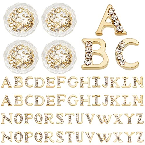 OLYCRAFT 104 Stück (4 Sätze) Goldfarbene Strass Buchstaben Nagelstecker 26 Buchstaben Anhänger Mit Strass A~Z Buchstaben Strass Harzfüller Für Die Nagelkunst Dekoration Harz Schmuckherstellung