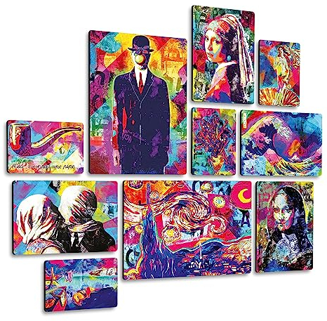 Giallobus - Satz von 10 mehrteiligen Gemälden - Pop Art 1 - MDF-Holz - - 2 x 42x29,7cm - 4 x 29,7x21cm - 4 x 21x14,85cm - - Fertig zum Aufhängen – Gemälde