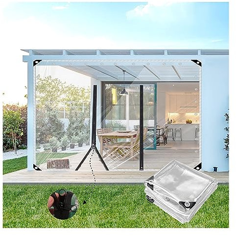 Bâche en PVC avec Fermeture À Glissière, 700 g/m², lourd Bâche Transparente 0.5mm PVC avec Porte Zippée Rideau Exterieur Imperméable pour Pergola, Cabanon, Porche ( Size : H2.4xW3.5m/H7.8xW11.4ft )