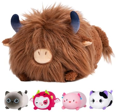 Mewaii 8'' Soft Highland Cow Plush Pillow – Adorable Cuddle Plush Toy, Squishy Stuffed Animal for Kids, Adults, and Plushie Lovers, Perfect for Hugging and Relaxing