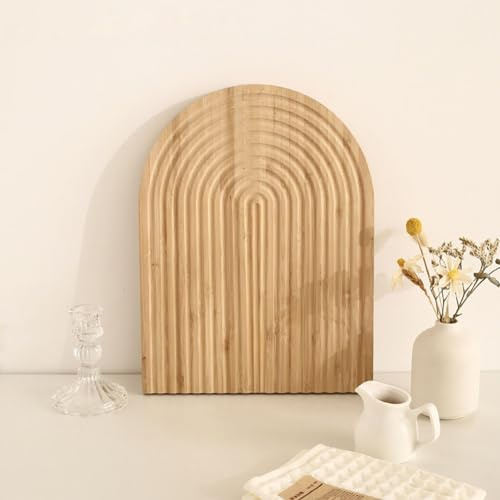 Dekoratives Holz-Servierbrett, Charcuterie-Bretter, dick, Regenbogenform, natürliches Boho-Tablett, Schneidebrett, Bogenform, gerillt, für Zuhause, Küche, Dekoration, DIY-Teller