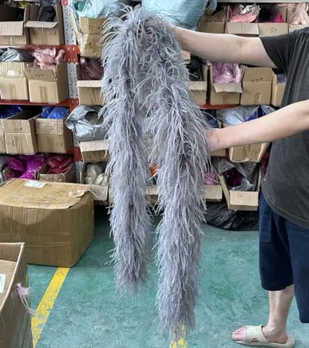 Bufanda boa de plumas de avestruz de 3 capas y 6 capas para fiesta en casa, boda, carnaval, ropa, puños, decoración de costura, chal de plumas, gris, 20 capas