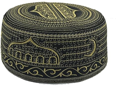 YJZQ Muslimischer Gebetshut Hut Muslim Prayer Hat Herren Stickerei Muslim Islam Mütze Männlicher Islam Mann Stickerei Kappe Muslim Gebet Kufi Hut für Ramadan Deko