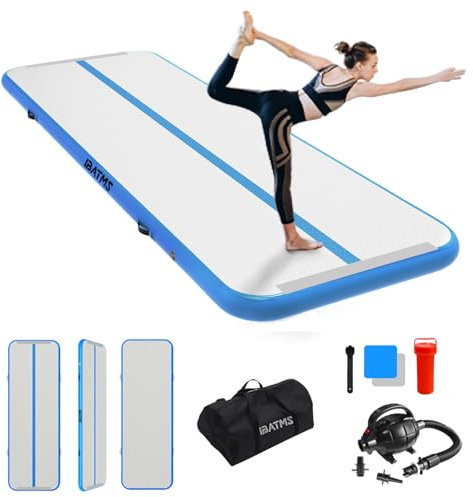 Aufblasbare Tumbling Matte,5m Blau Air Matte Tumble Track Turnmatte Gymnastikmatte mit Luftpumpe für Zuhauseg/Taumel/Cheerleading/Wasser