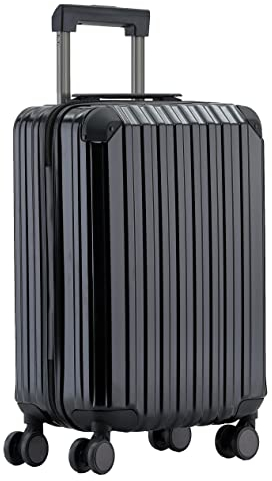 Münicase M816 TSA-Schloss, Dehnungsfuge, Teleskopgriff, Reisekoffer mit 4 Rollen, Hartschale, Kabinentrolley 55cm, Schwarz