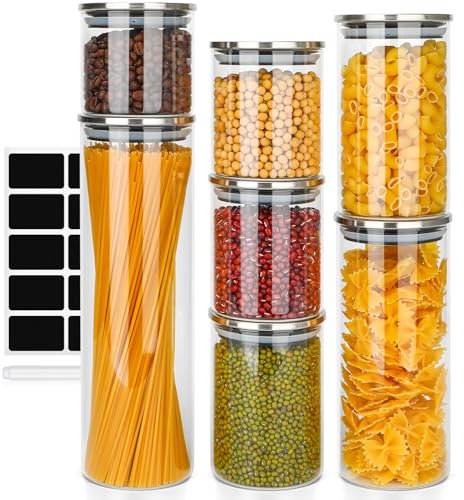 Otauoaea Vorratsgläser mit Deckel, 7er Set Vorratsdosen Glas mit Deckel Luftdicht, Vorratsglas mit Rostfreie Stähle für Kaffeebohnen (1300ml,700ml,400ml,1000ml,450ml,2 * 550ml)